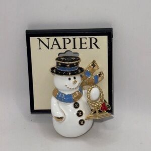Napier Festive Snowman Ornament - White and Gold